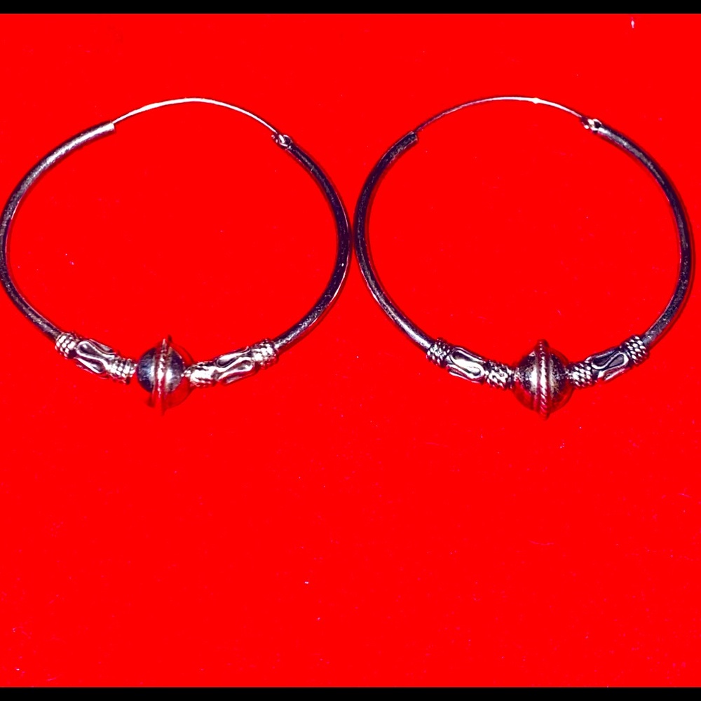 Sterling Silver Tribal Large Hoop Earrings